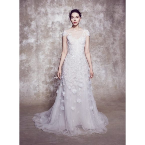Marchesa Dresses & Skirts - Marchesa Selena S20 Modern Ivory Wedding Dress flower on tulle